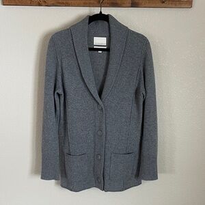 Cynthia Rowley 100% 2-Ply Cashmere Shawl Collar Cardigan Sweater L Gray Cozycore